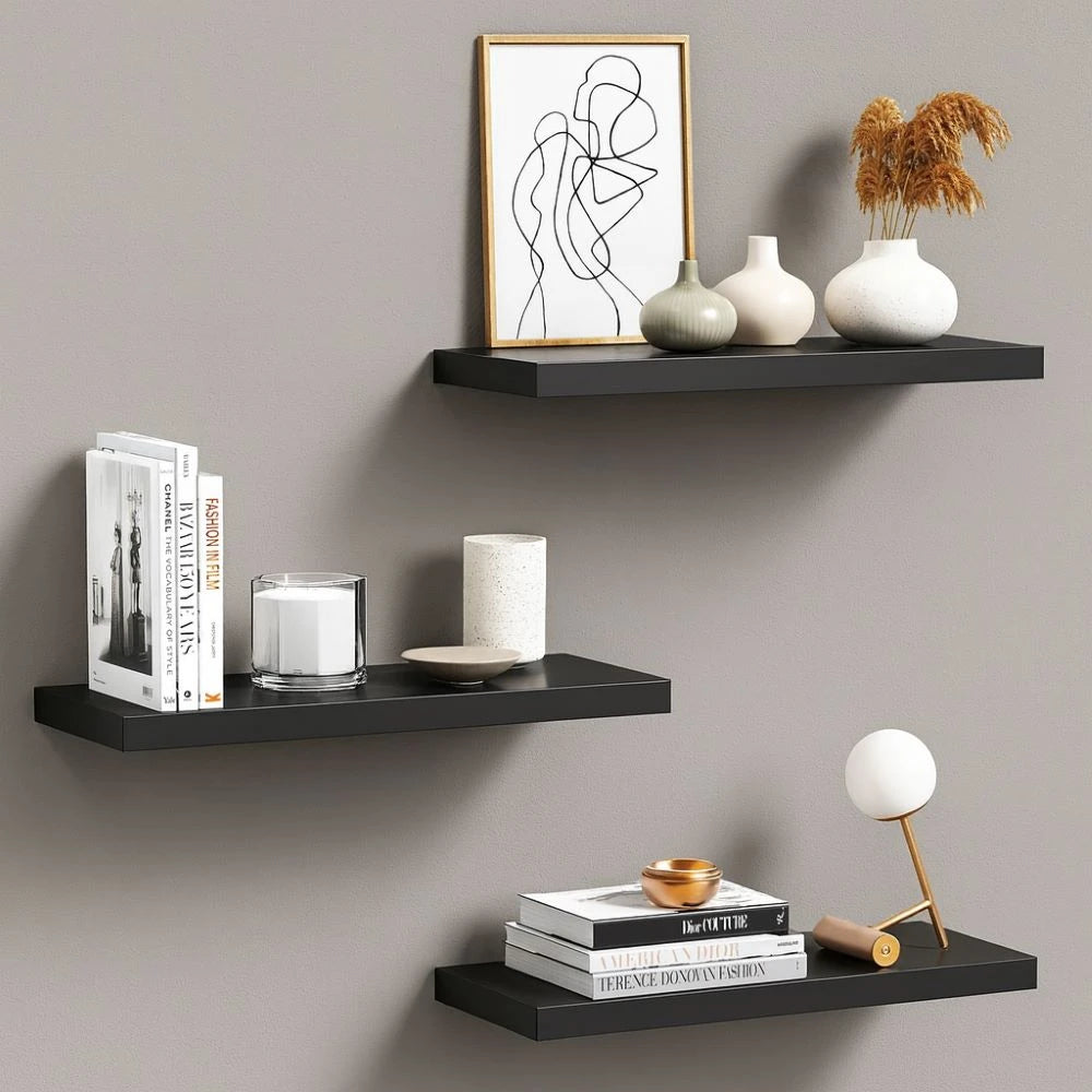 Modern Black Floating Wall Shelf Set for Home Décor