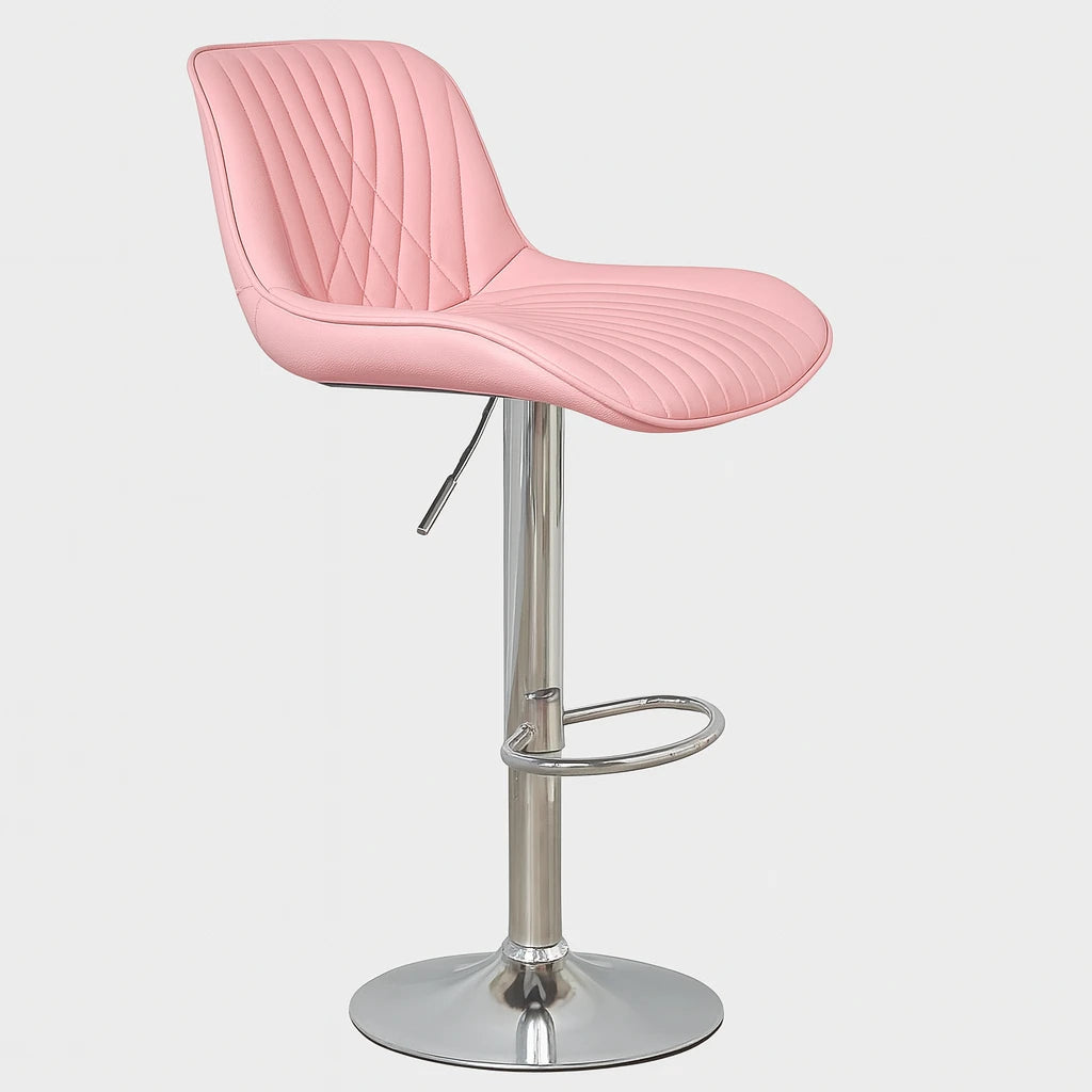 Stylish Pink Adjustable Bar Stool with Footrest / Elegant Pink Upholstered Swivel Bar Chair