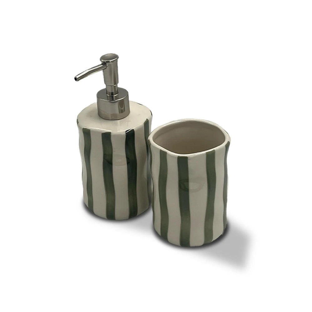 WAVY GREEN STRIPED BATHROOM SET – 2PCS