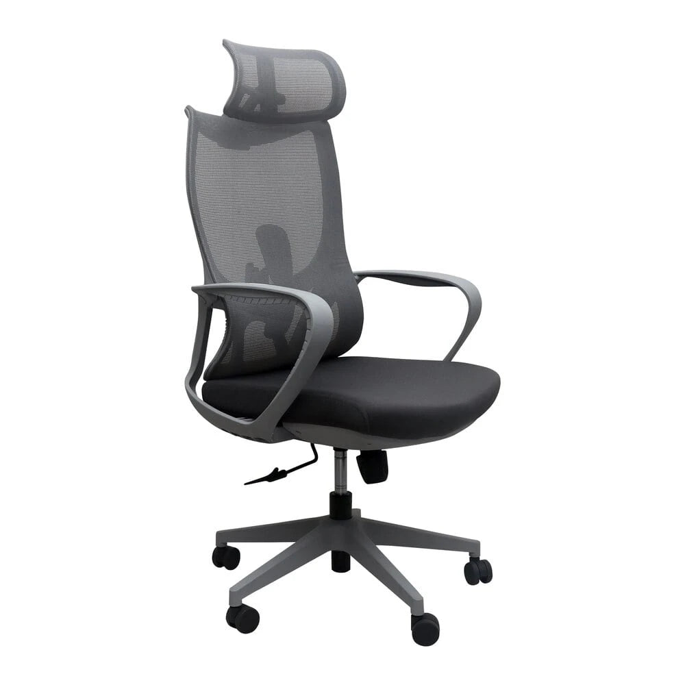 GREY HAMPTON ERGONOMIC MESH OFFICE CHAIR WITH HEAD REST