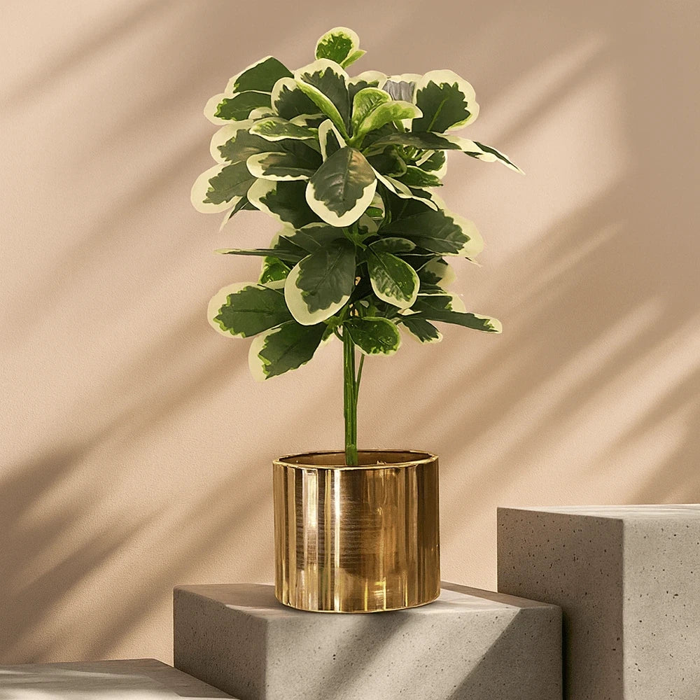 ELEGANT GREEN ARTIFICIAL PLANT IN METALLIC POT