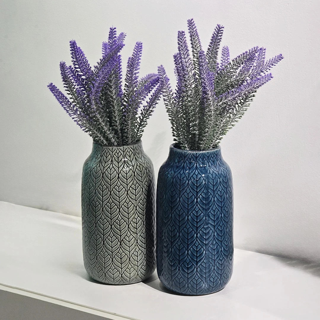 LEAF TEXTURED FLORAL CERAMIC VASE