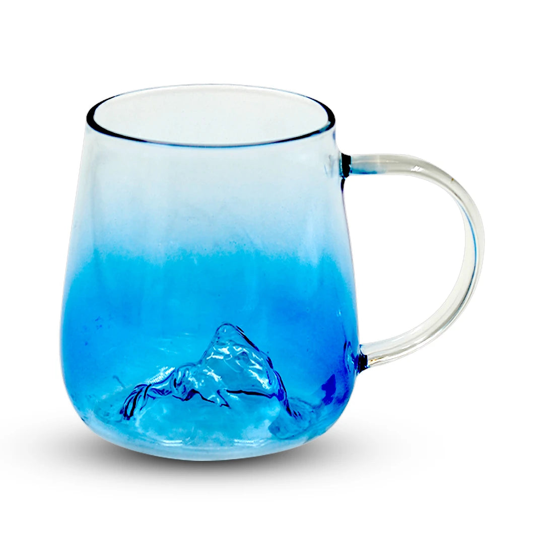 BLUE FROSTED MOUNTAIN GLASS TEA CUP / OCEAN BLUE GRADIENT GLASS MUG