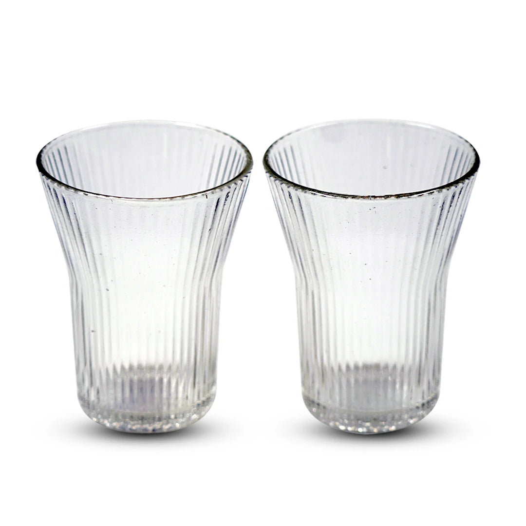 CLEAR CRYSTAL GLASS CUP WITH STRIPED DESIGN - 2 PCS SET