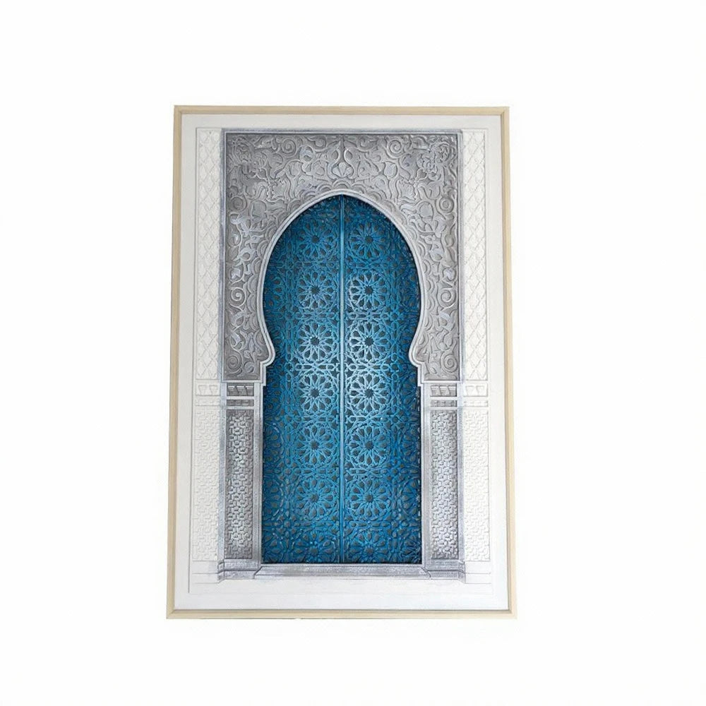 Modern Arabic Style Wall Frame – Blue Embossed Decorative Panel
