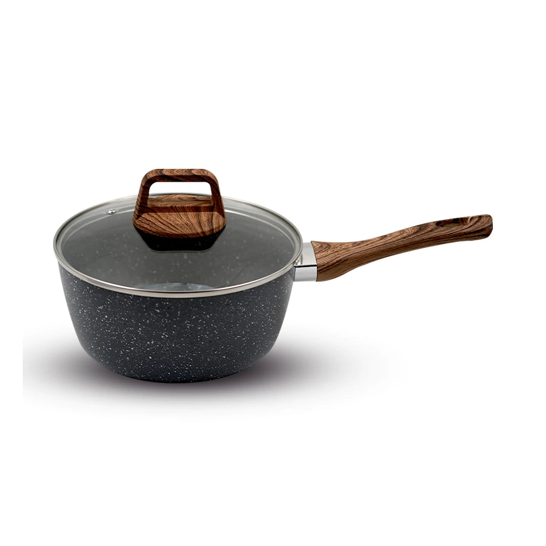 STONEWAVE NON-STICK ALUMINUM SAUCEPAN / GRANITE COOKING PAN WITH LID