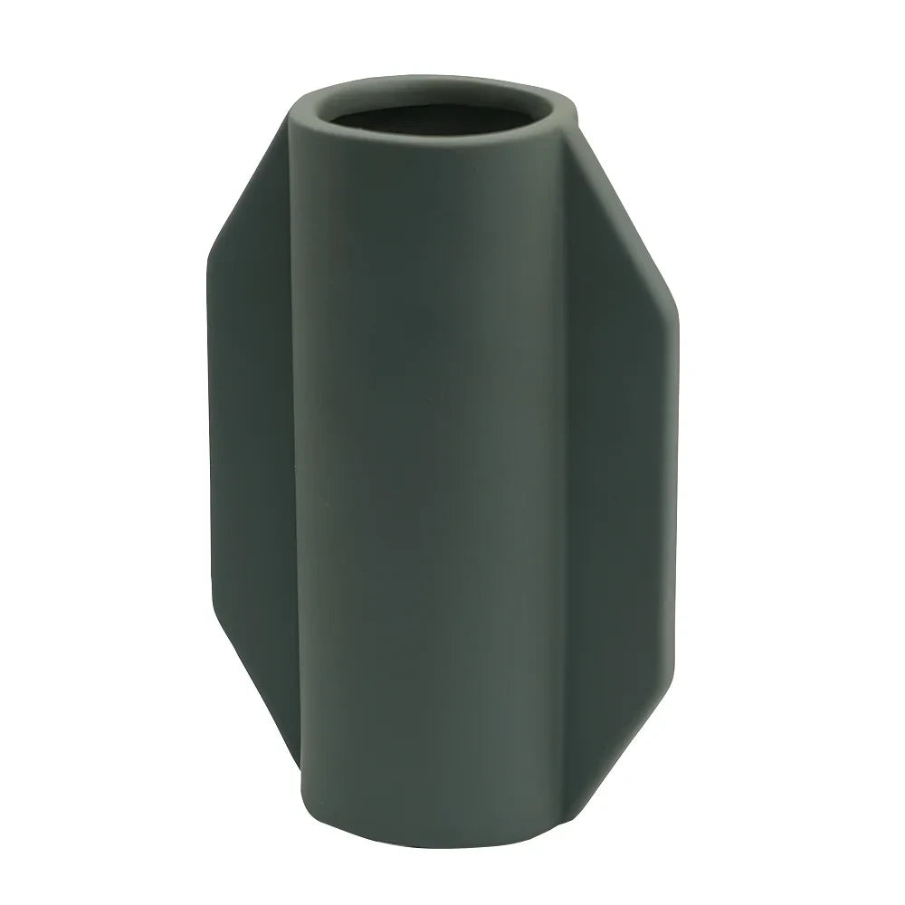 MATTE DARK GREEN DECORATIVE VASE | GEOMETRIC MODERN VASE
