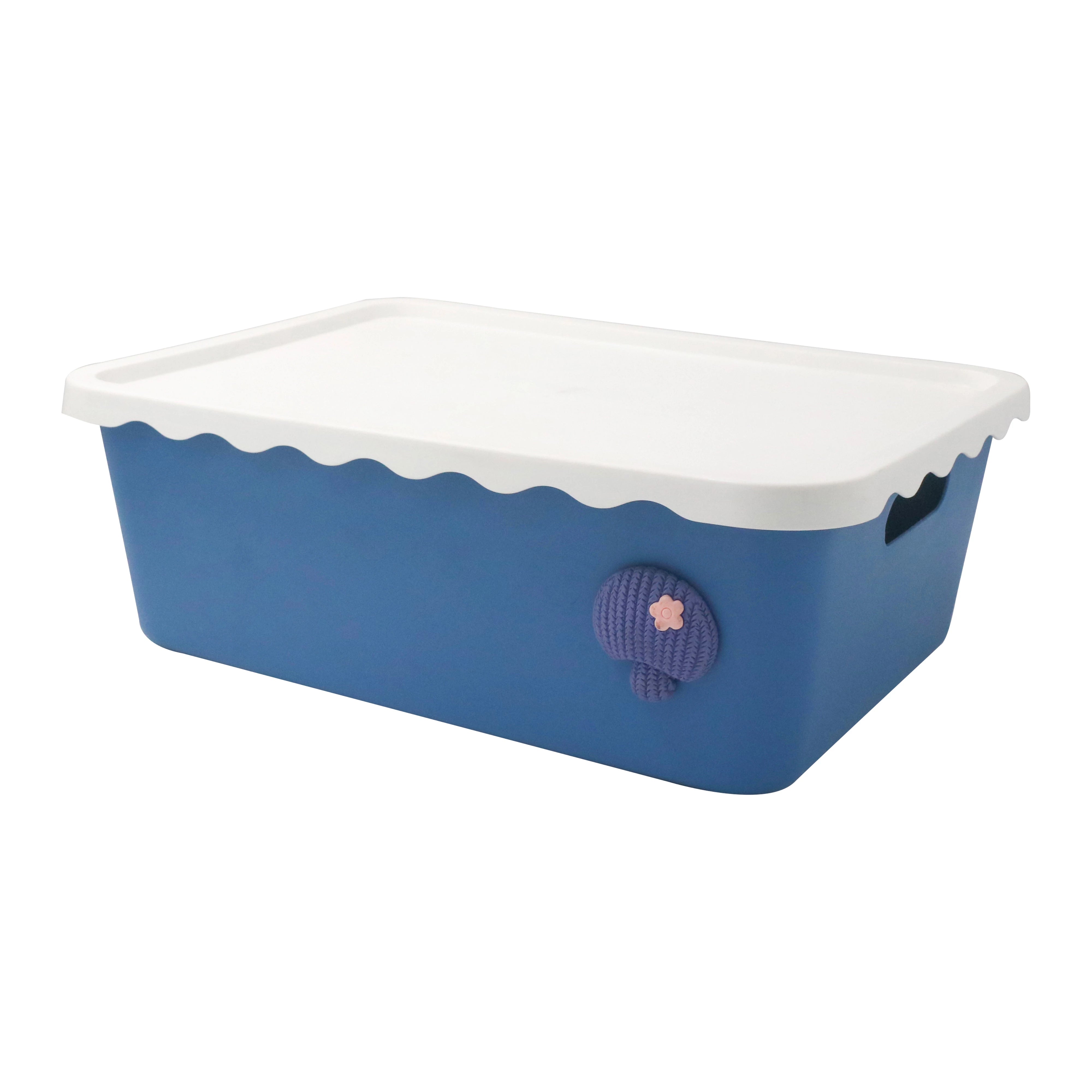 FLORAL DESIGN PLASTIC ORGANIZER BOX WITH LID-BLUE