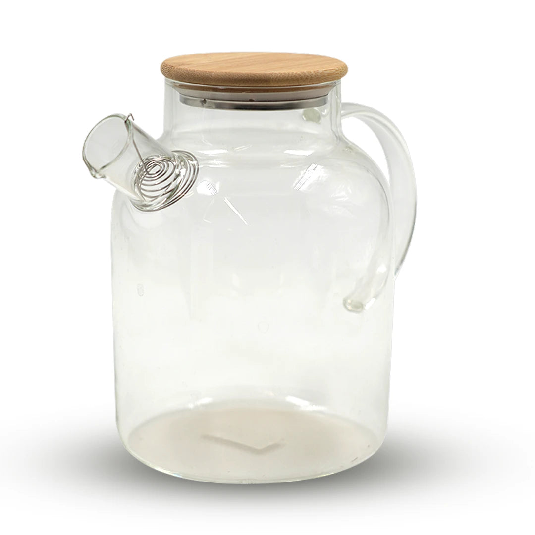 CLEAR STREAM GLASS BEVERAGE JAR WITH WOODEN LID