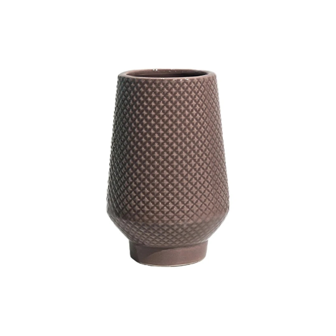 MODERN DIAMOND-TEXTURED MINIMALIST CERAMIC VASE-BROWN