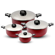 SENSTAN RED STRIPED PREMIUM NON-STICK POT – 8PCS COOKWARE SET
