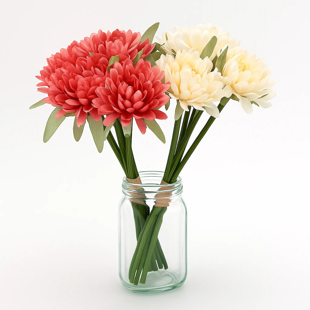 Artificial Chrysanthemum Flower Bouquet – Decorative Faux Floral Arrangement