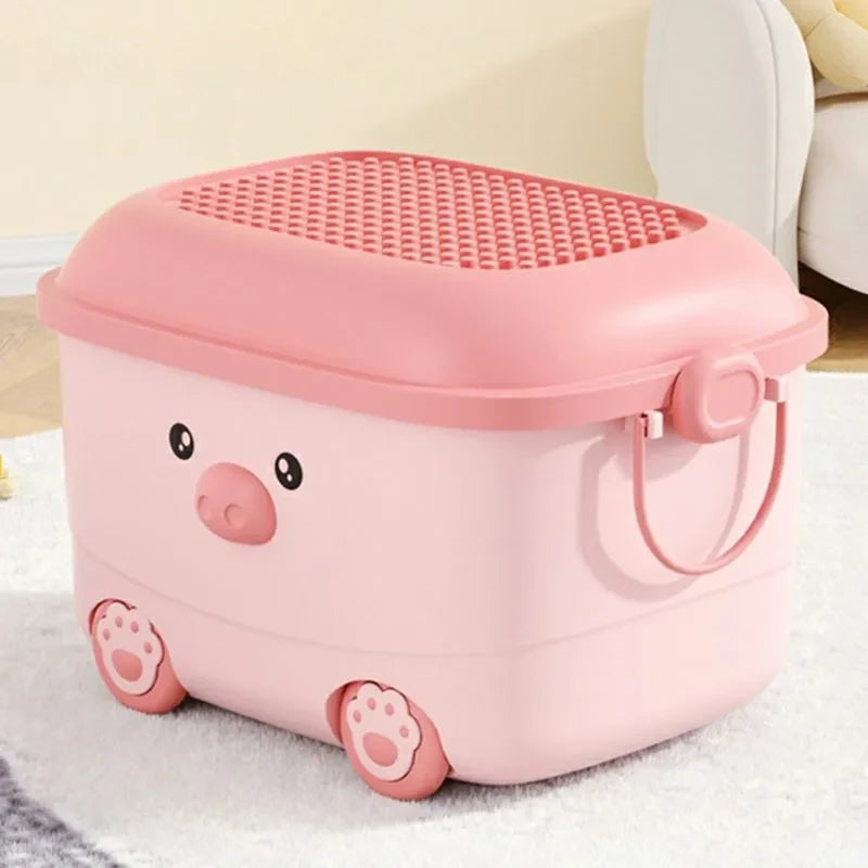 Cute Spacious & Playful Kids Storage Box / Stackable Children Organizer With Wheels & Handles