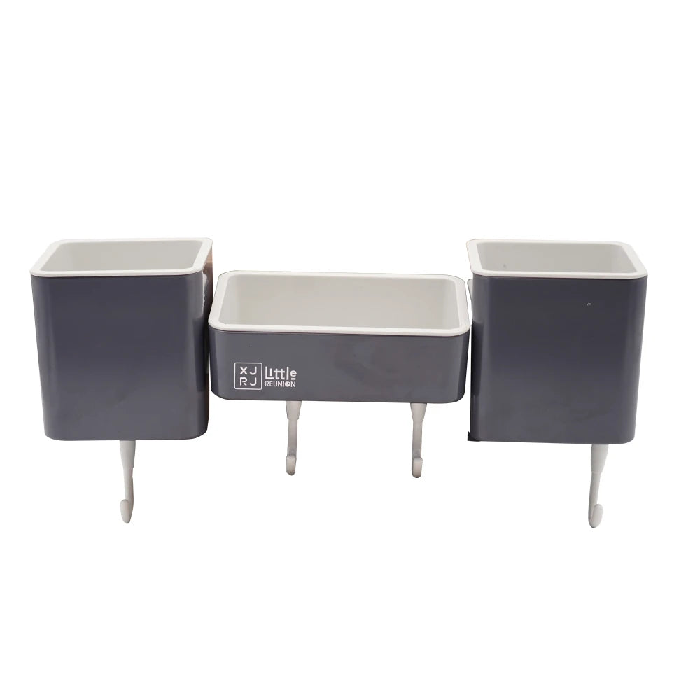 Multi-Compartment Wall Storage Rack with Hooks – Bathroom & Kitchen Essentials Holder