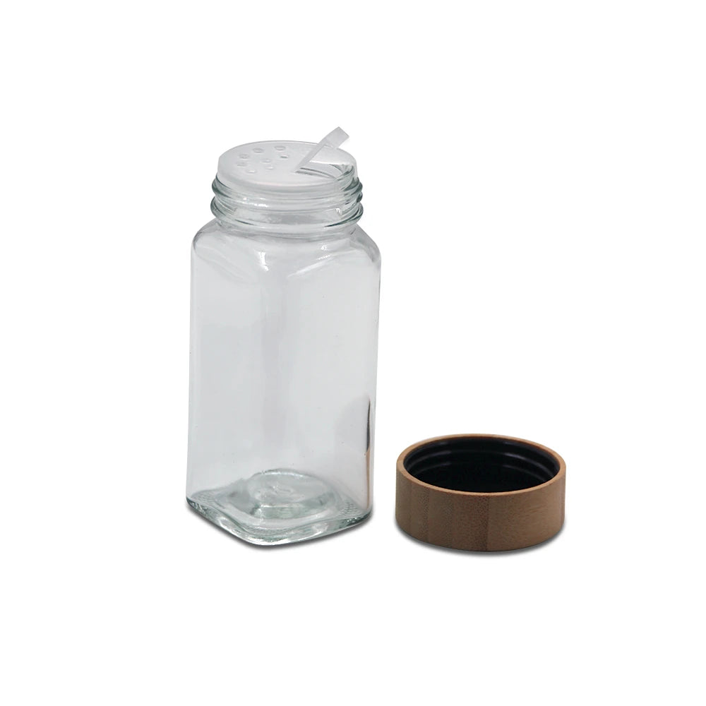 Square Glass Spice Container with Wooden Lid