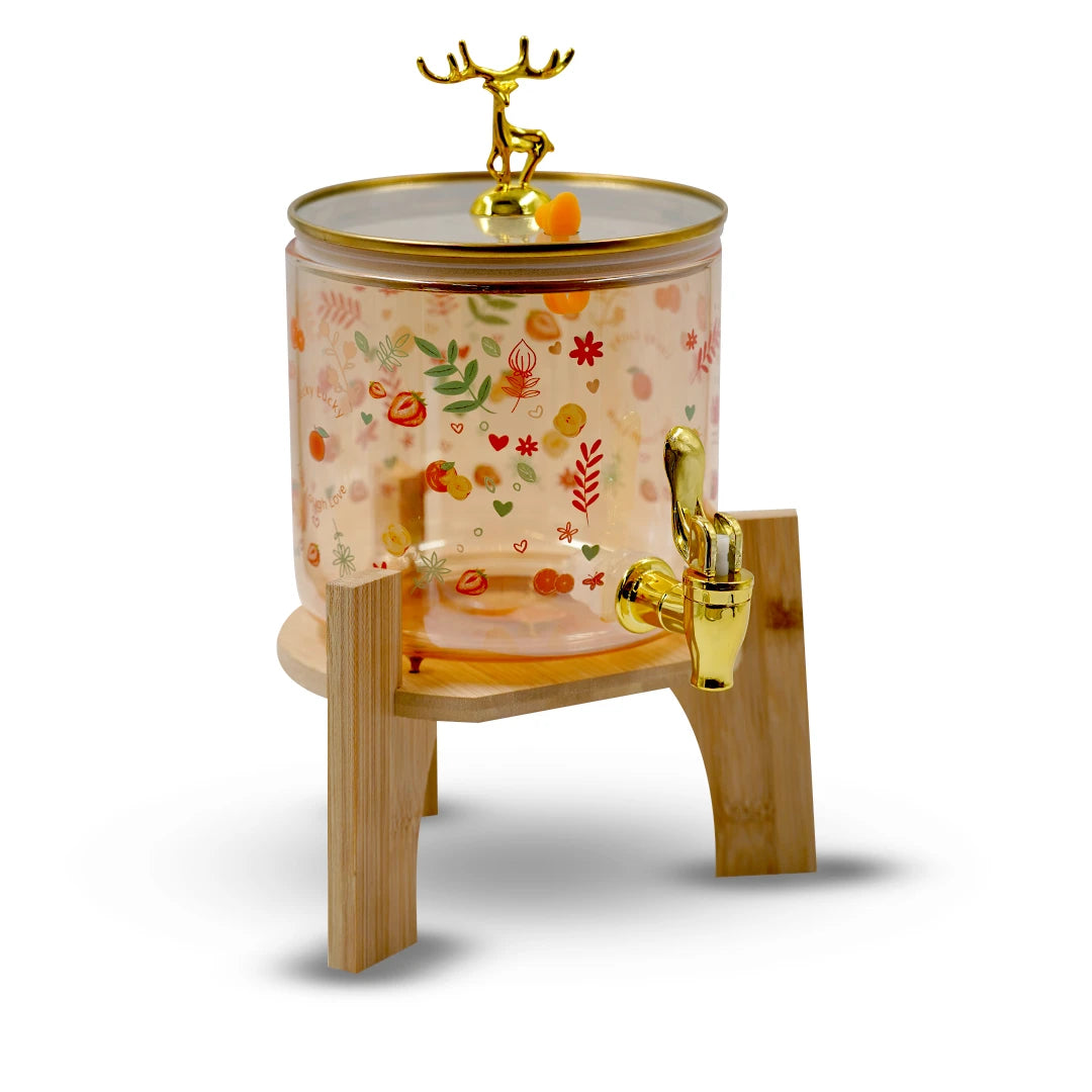 GOLDEN DEER FLORAL JUICE DISPENSER / ELEGANT DEER GLASS BEVERAGE SERVER