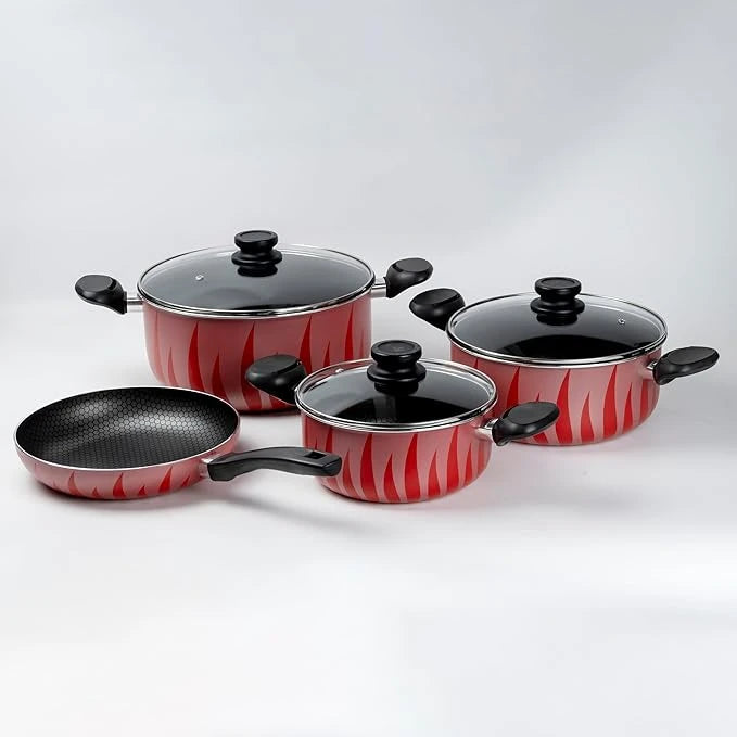 SENSTAN RED FLAME PREMIUM NON-STICK POT & PAN 7PCS SET