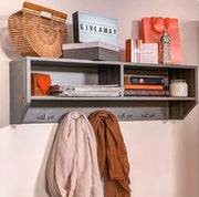 WOODEN FLOATING SHELF WITH CLOTH HOOKS