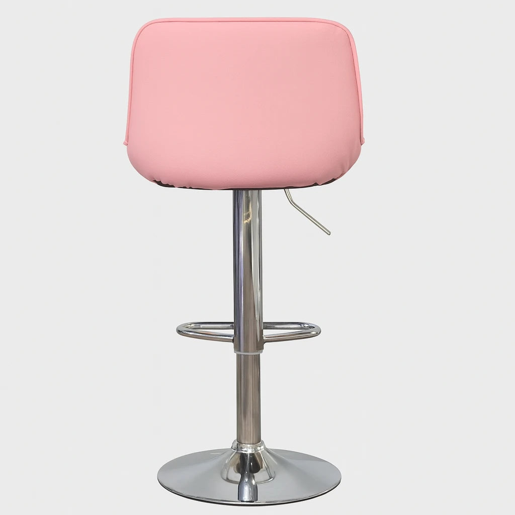 Stylish Pink Adjustable Bar Stool with Footrest / Elegant Pink Upholstered Swivel Bar Chair