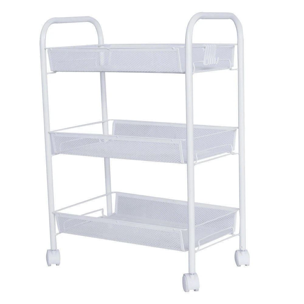 3-Tier Metal Mesh Storage Trolley / Multi-Purpose Metal Salon Trolley With Handle