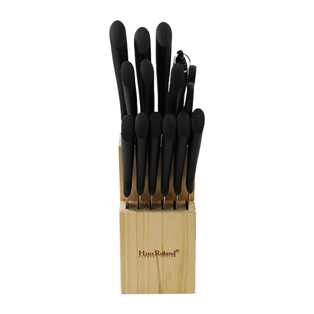 HAUS ROLAND MASTER GRIP BLACK HANDLE KNIFE BLOCK SET
