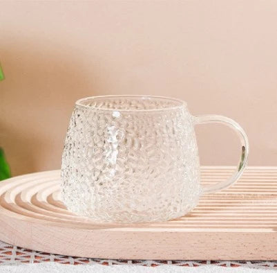 CRYSTAL PEBBLE GLASS MUG / PURE GRIP HAMMERED GLASS CUP