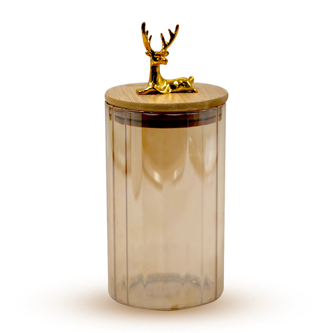 GOLDEN DEER GLASS STORAGE JAR / ANTLER GRACE STORAGE CANISTER