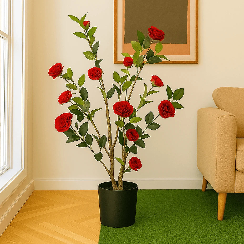 Artificial Red Rose Tree with Pot – Indoor Decoration Plant
