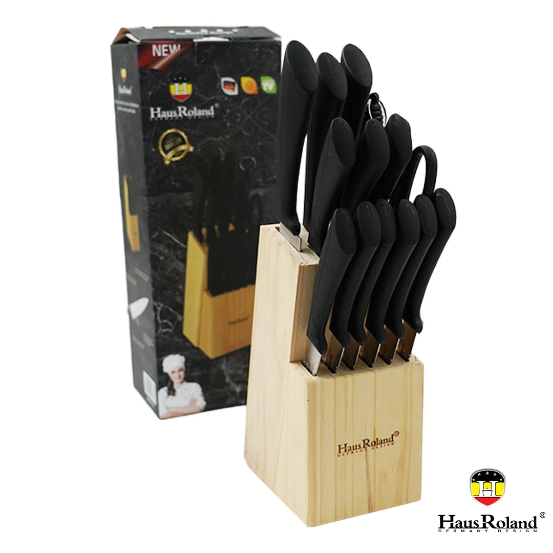 HAUS ROLAND MASTER GRIP BLACK HANDLE KNIFE BLOCK SET