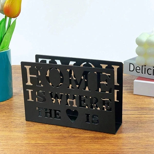 HOME IS WHERE THE HEART IS - DECORATIVE METAL TISSUE HOLDER