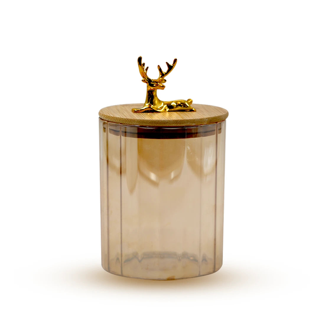 GOLDEN DEER GLASS STORAGE JAR / ANTLER GRACE STORAGE CANISTER