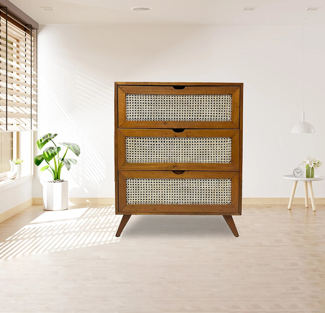 RATTAN DESIGN MAHOGANY CHEST OF DRAWER
