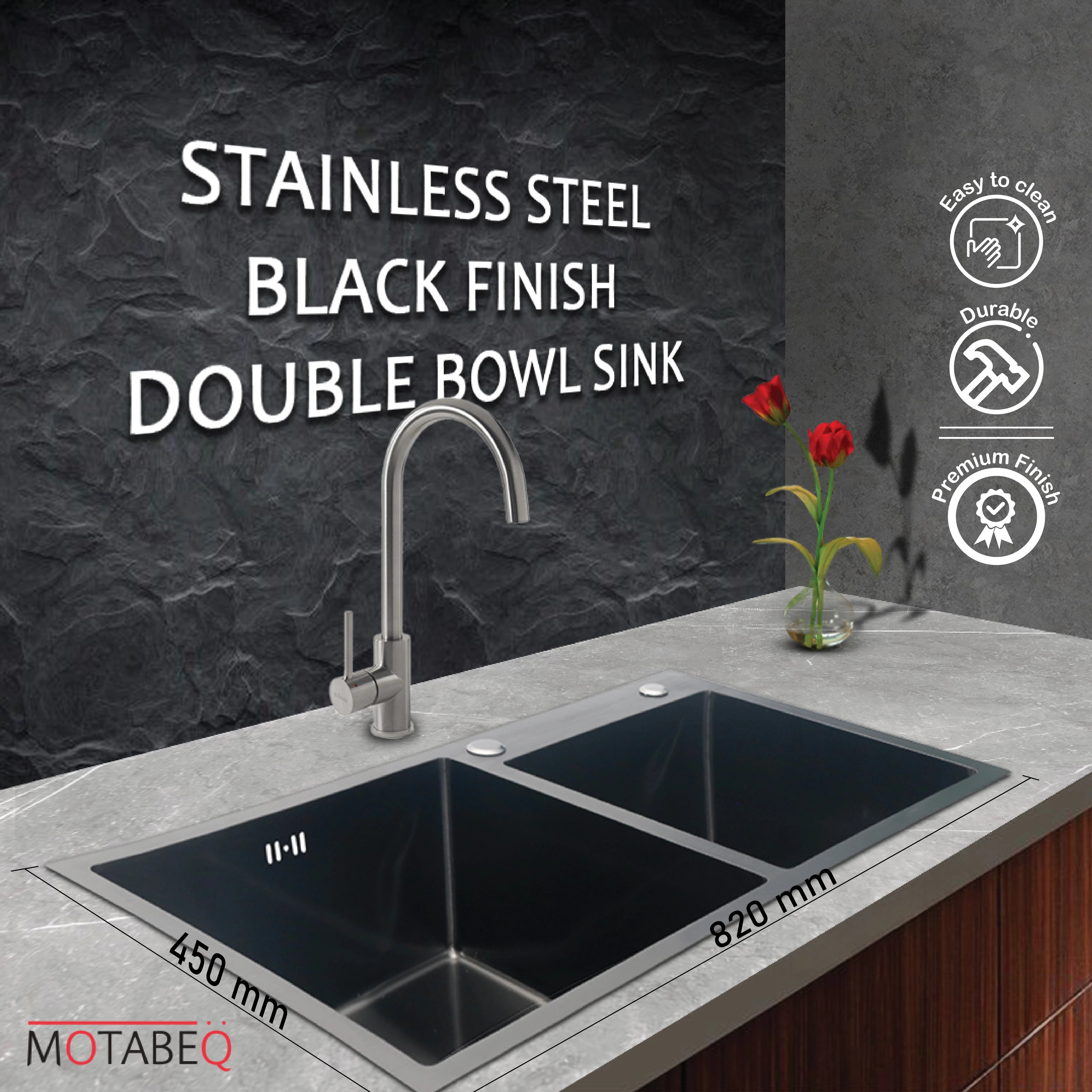 STAINLESS STEEL BLACK FINISH DOUBLE BOWL SINK