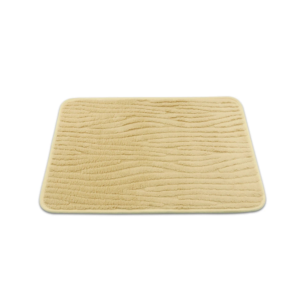 Beige Wave Soft Bathroom Floor Mat / Sand Dune Anti-Slip Floor Carpet