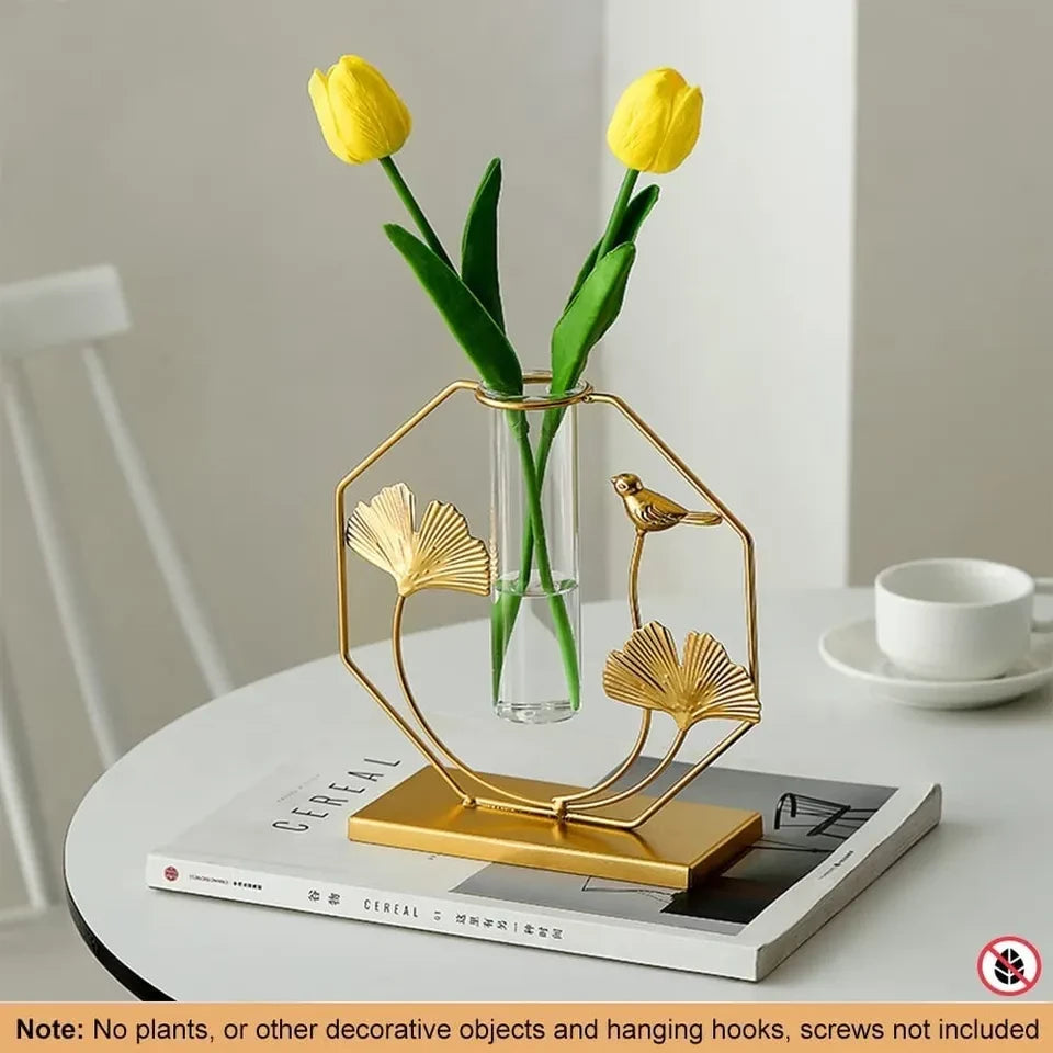 GOLD ASPIRE METAL HEXAGON CENTERPIECE VASE