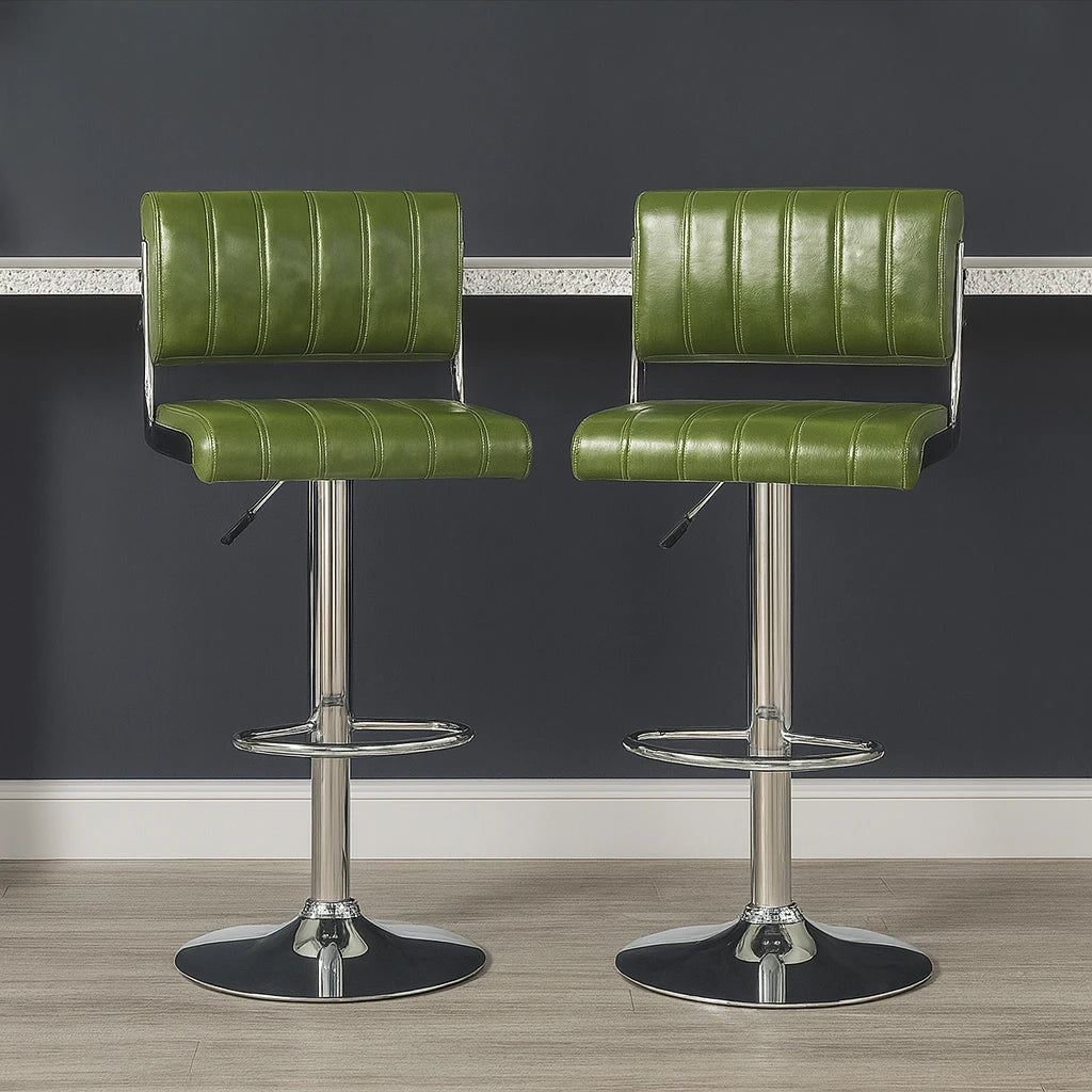 Stylish Green Upholstered Adjustable Counter Chair / Modern Swivel Bar Stool with High Back