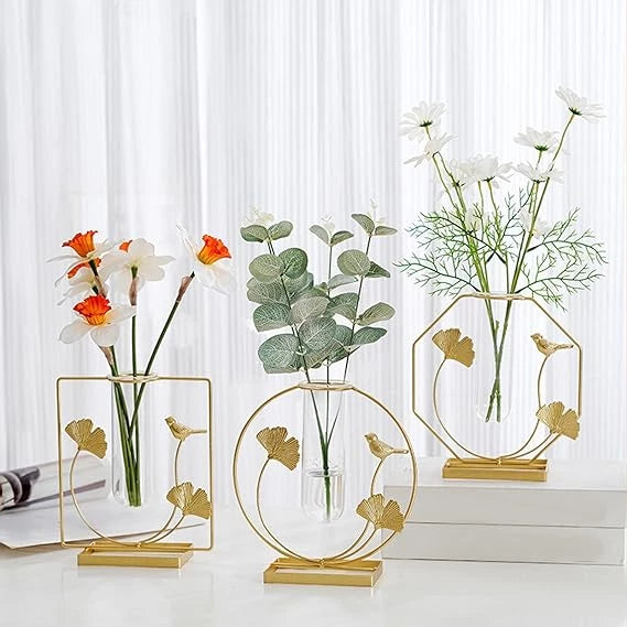 GOLD ASPIRE METAL HEXAGON CENTERPIECE VASE