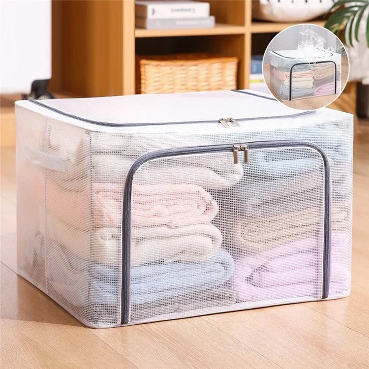 66L PVC MOONDAY GREY ZIPPED STORAGE ORGANIZER BOX