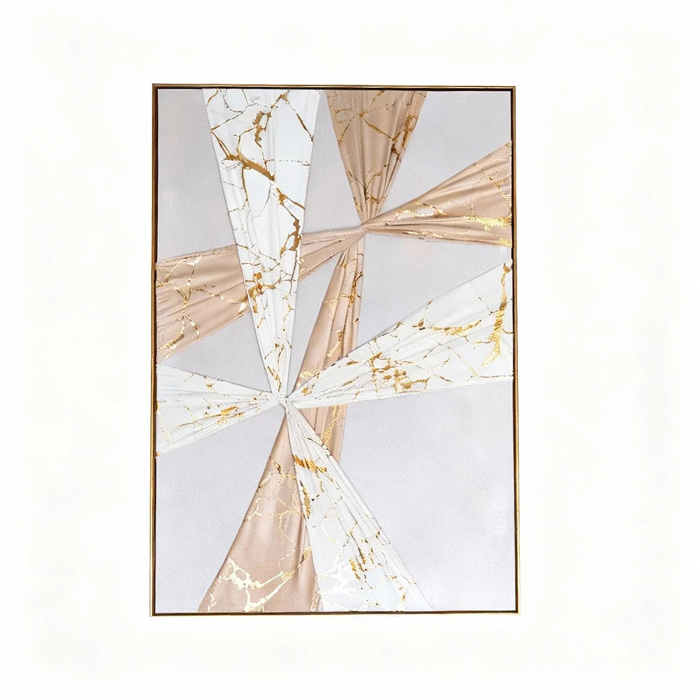 Beige and White Abstract Wall Frame with Gold Accents – Modern Wall Art