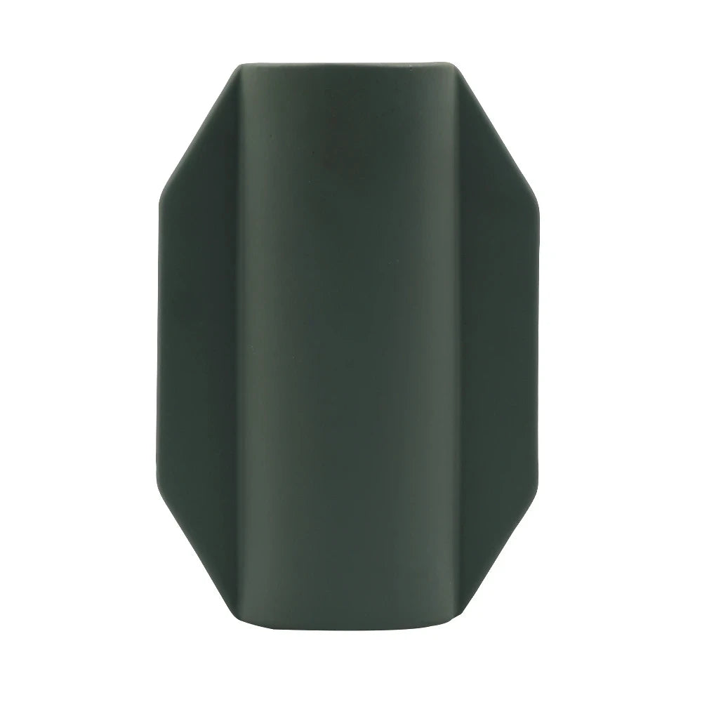 MATTE GREY DECORATIVE VASE | MODERN GEOMETRIC CERAMIC FLOWER VASE