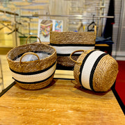 WOVEN ARTISAN STRIPE INDOOR PLANT HOLDER - 3 SETS