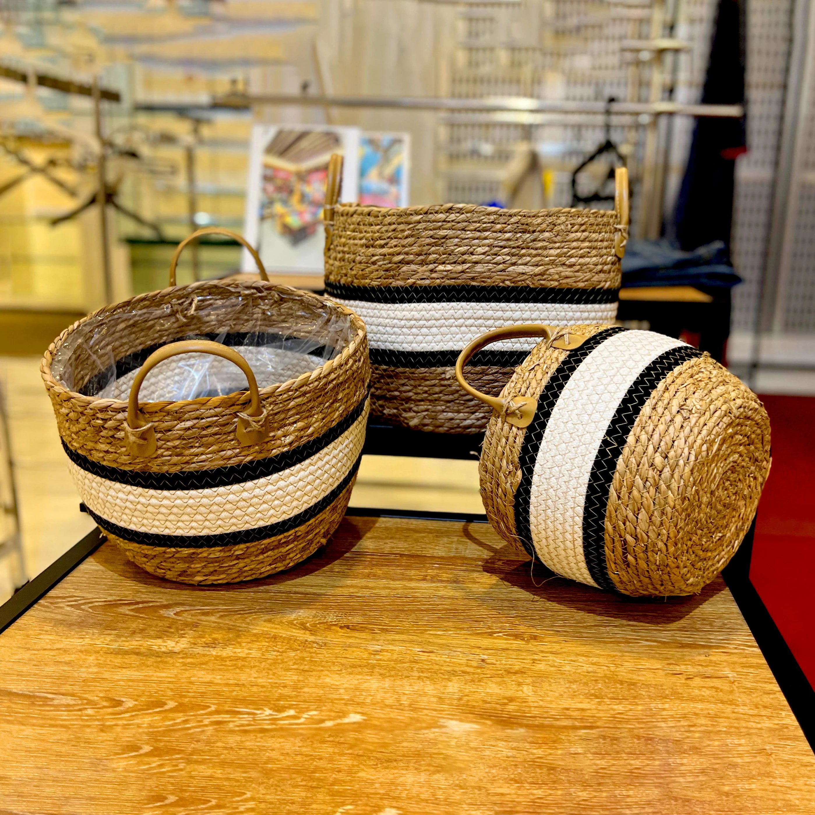 WOVEN ARTISAN STRIPE INDOOR PLANT HOLDER - 3 SETS