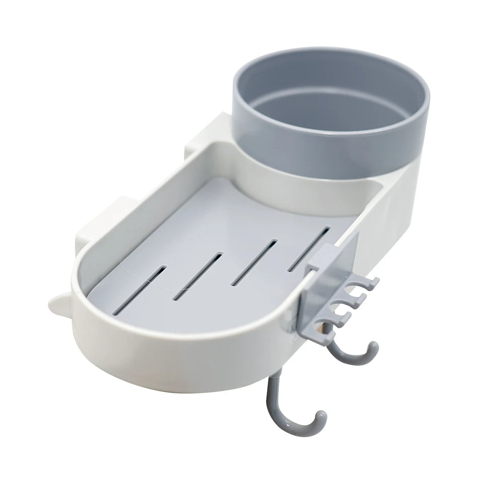 Wall-Mounted Bathroom Accessories Storage Rack with Cup & Hooks