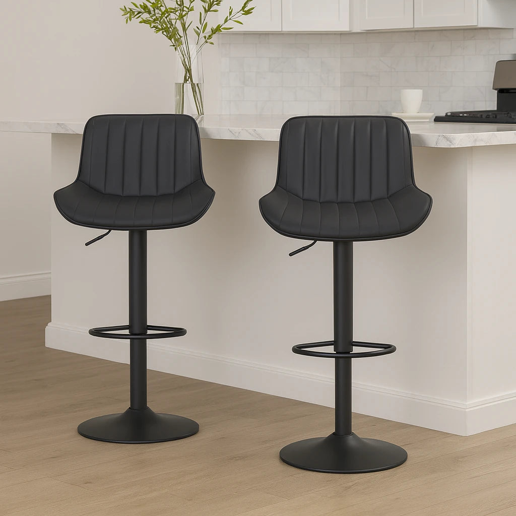Contemporary Black Adjustable Bar Stool / Modern Black Swivel Counter Chair