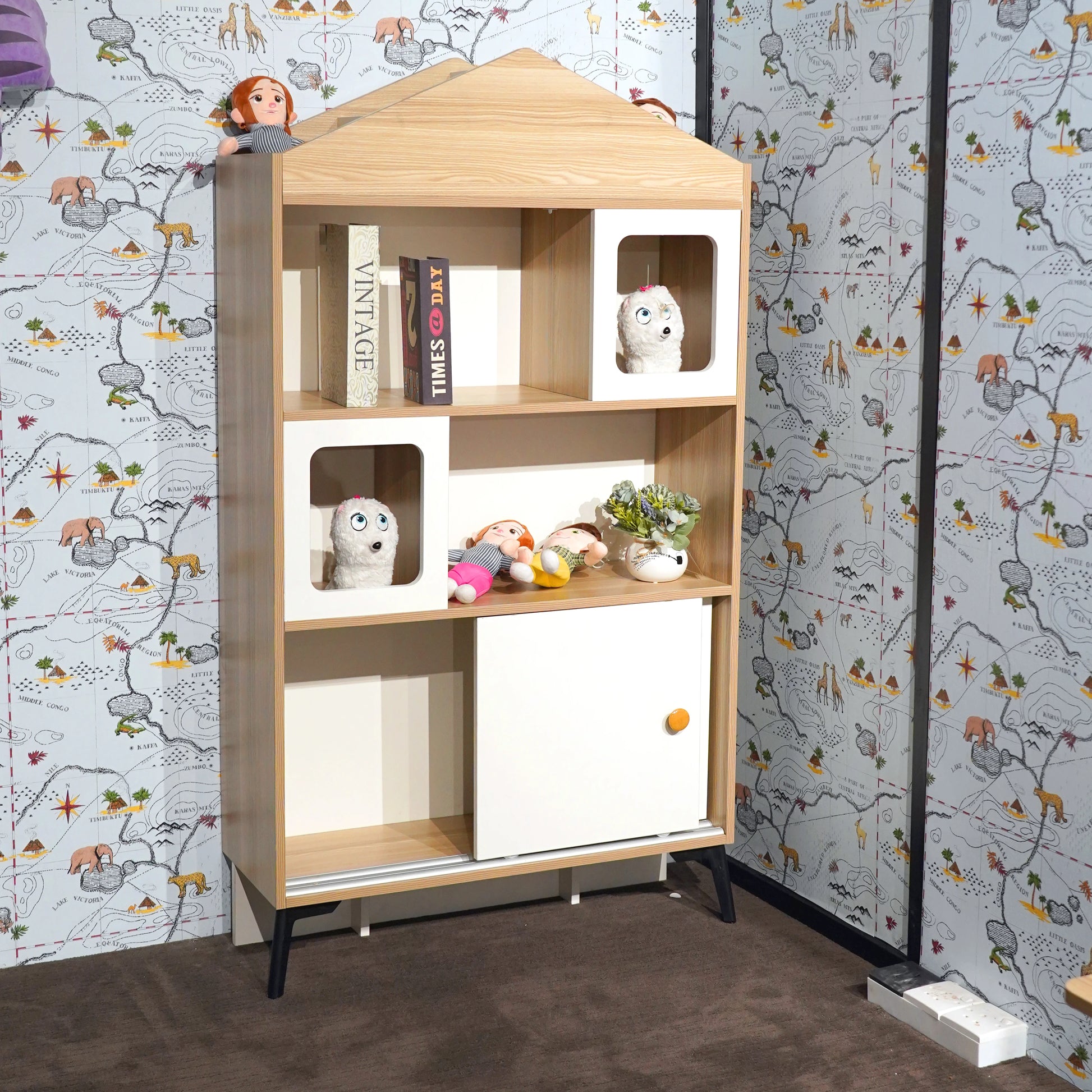 Liora House-Shaped Kids Storage Shelf with Multiple Compartments