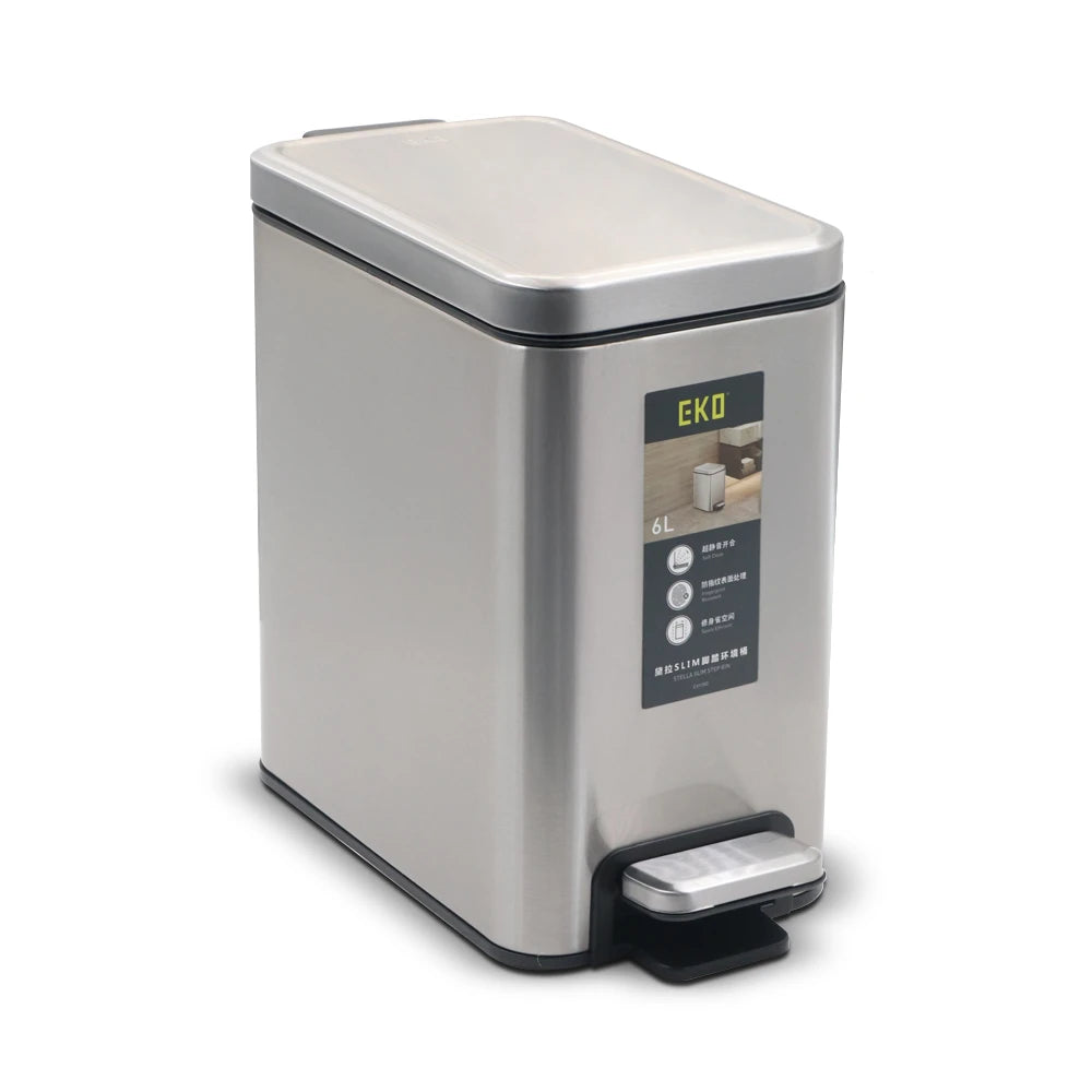 EKO Slim Step Trash Bin / EKO Rectangular Pedal Waste Bin with Soft-Close Lid – 6L
