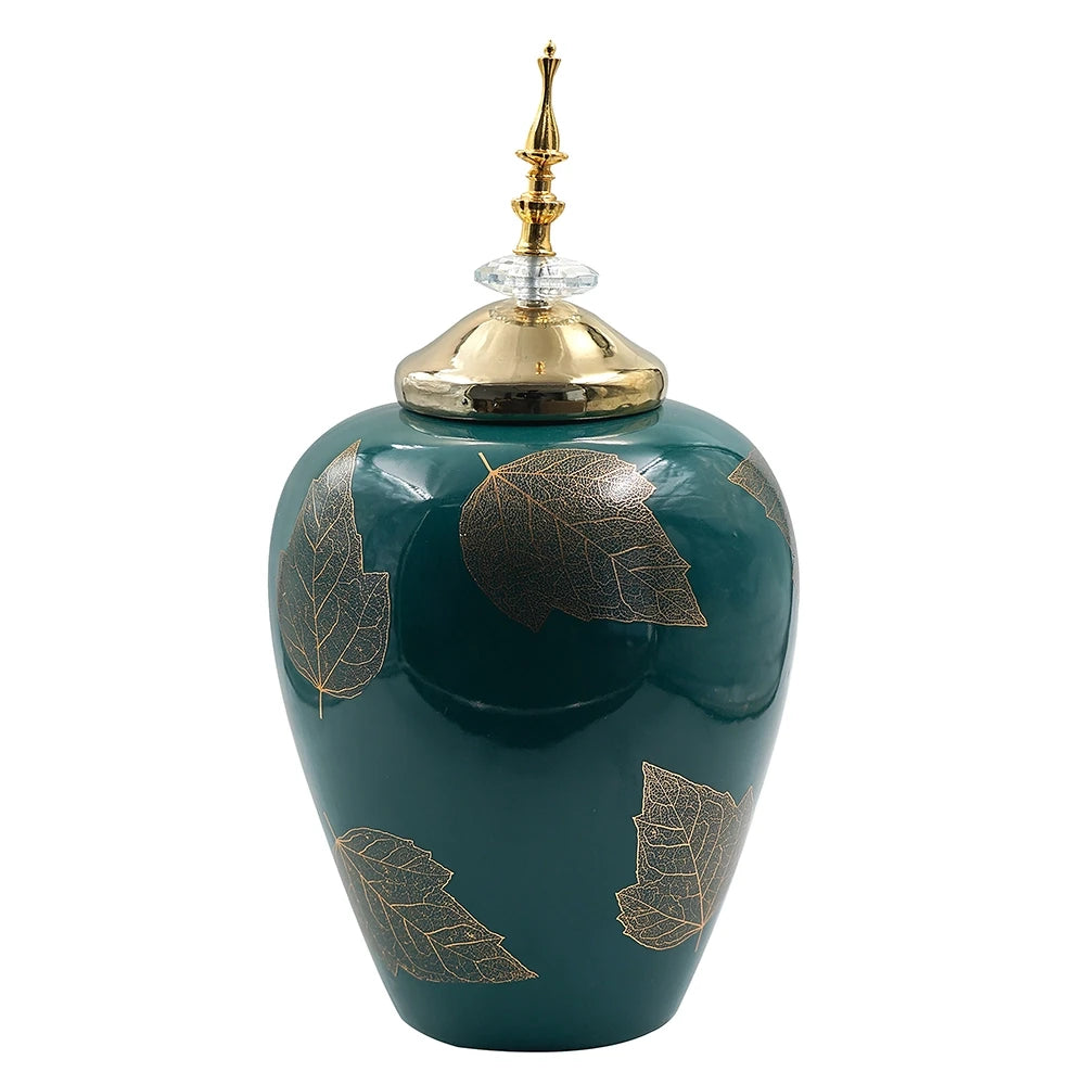 GLIDED GREEN AND GOLD DECOR JAR