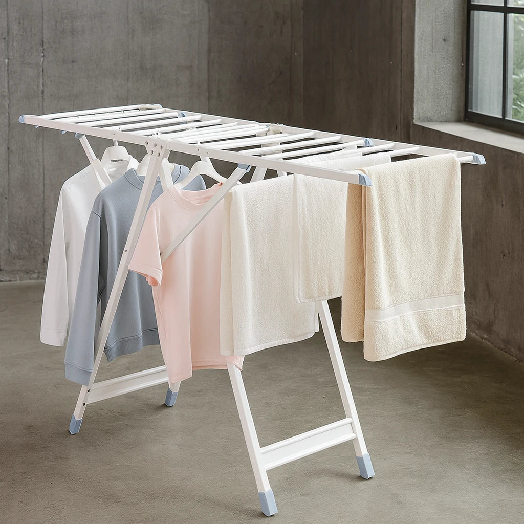Durable Aluminum Cloth Drying Rack / Aluminum Laundry Hanger Stand-White