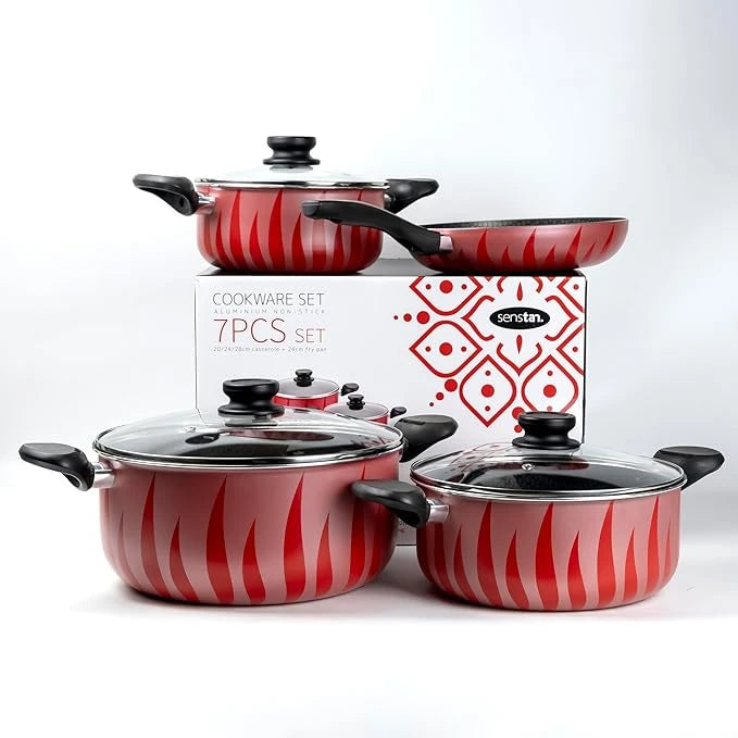 SENSTAN RED FLAME PREMIUM NON-STICK POT & PAN 7PCS SET