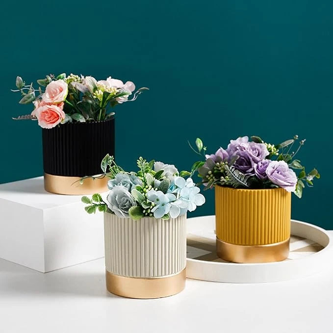 NORDIC STYLE ARTIFICIAL FLOWER POT WITH GOLD BORDER